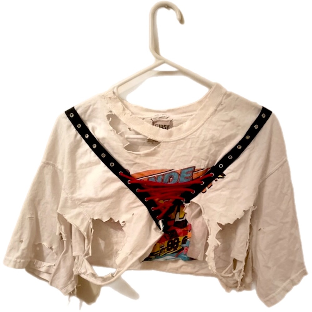 Grungy Trendy Tee Shirt / College Tee Bundle / Two for One / White Tee Ripped